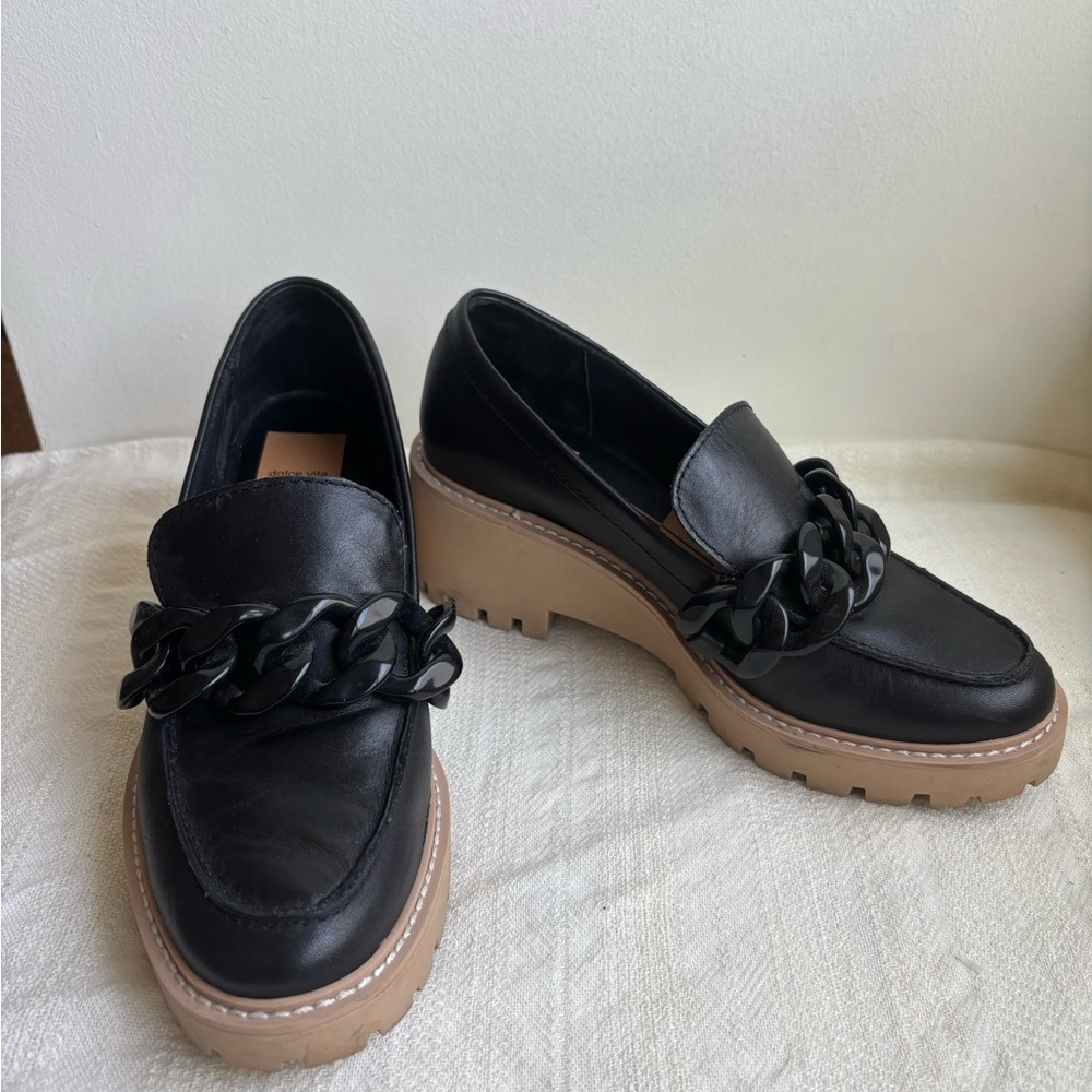 Dolce Vita Black and Tan Chunky Platform Loafers